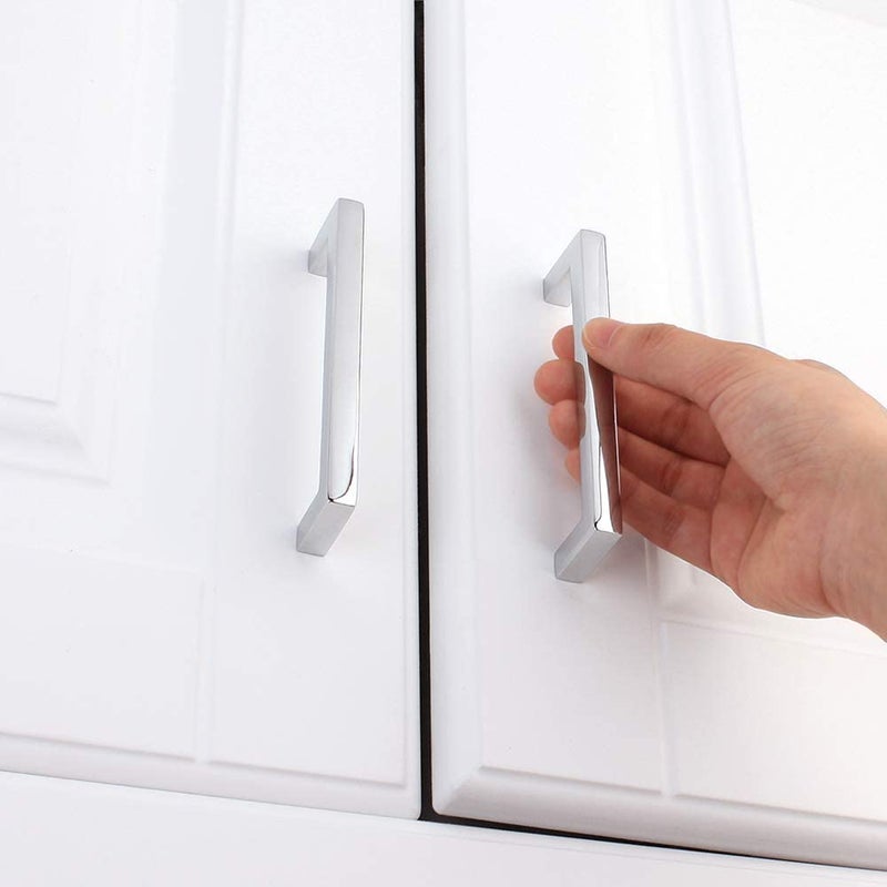 KOOFIZO Solid Square Bar Cabinet Handle - Chrome Furniture Pull, 3.8 Inch/96mm Screwhole Distance, 10-Pack for Kitchen Cupboard Door, Bedroom Dresser Drawer, Bathroom Wardrobe Hardware - Image 3